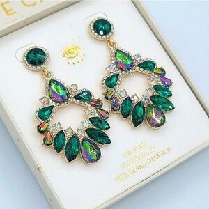 Eye Candy Earrings Luxe Gold Plated Glass Crystals Green Earrings #546
